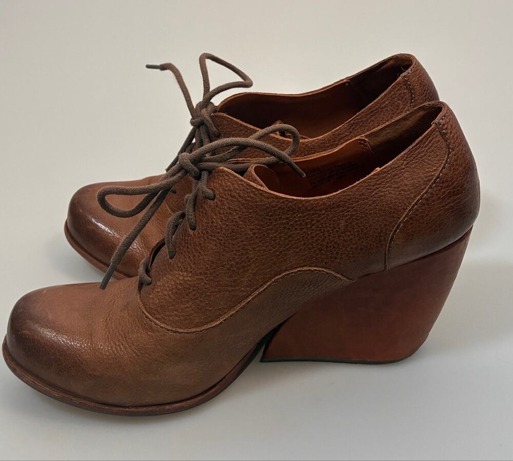 Kork-Ease Chianne Wedge Oxford Brown Leather Lace Up Womens 9